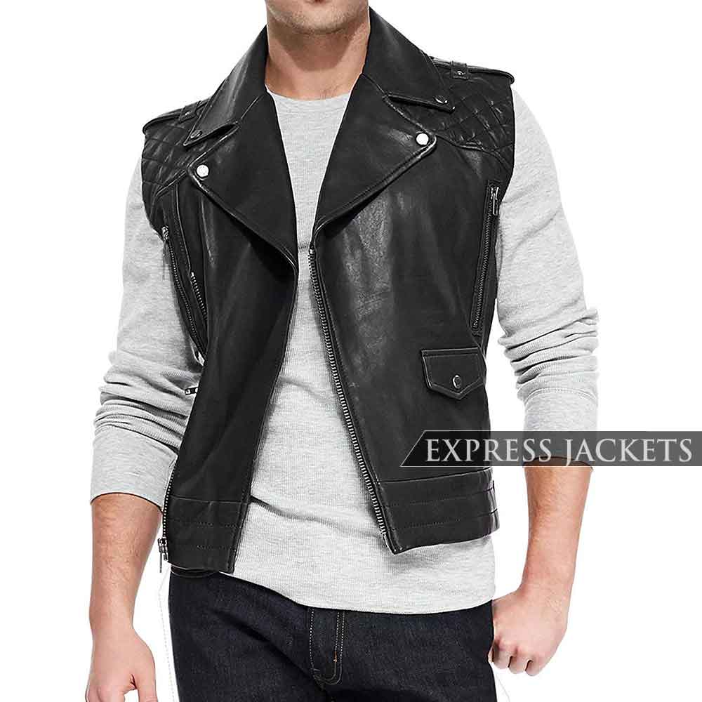 Black-Slim-Fit-Leather-Vest-Men