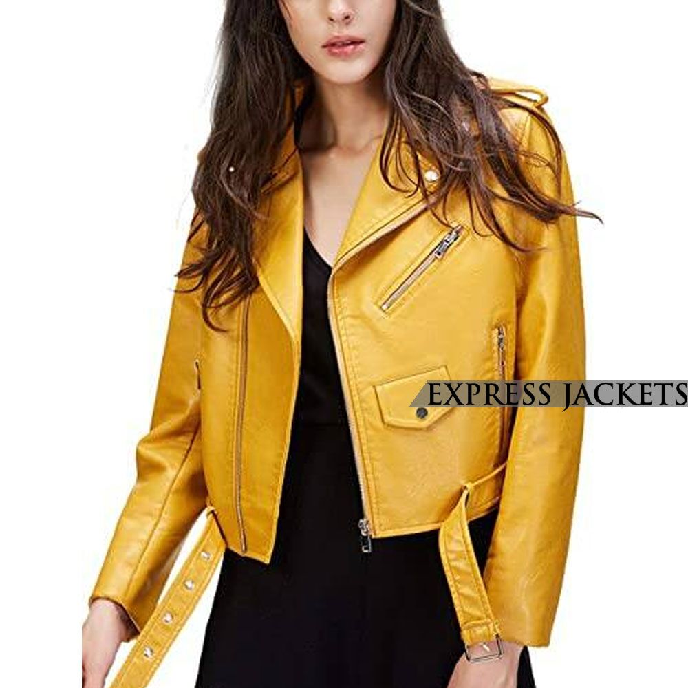 Yellow-Leather-Biker-Short-Jacket