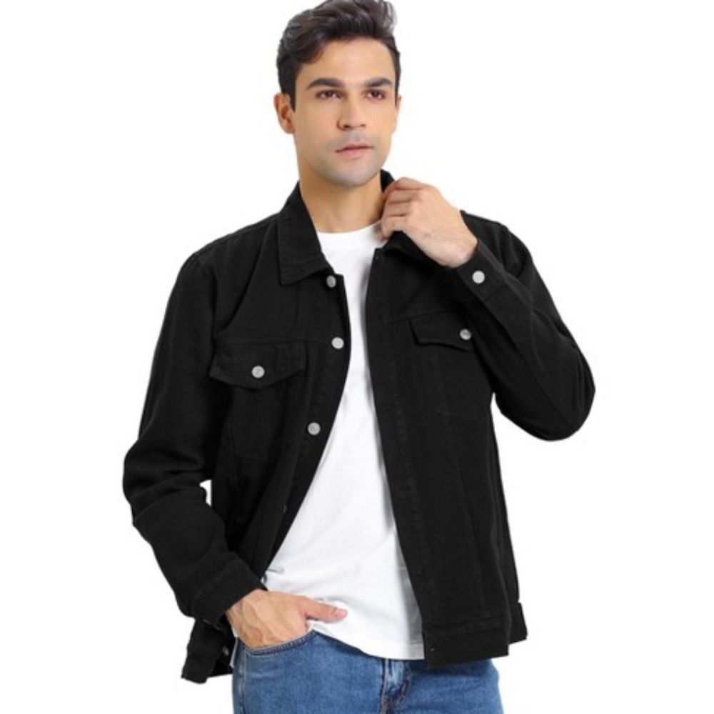 mens-casual-button-up-black-cotton-trucker-jacket