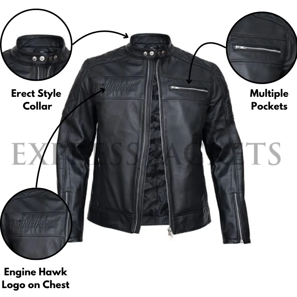 Engine Hawk Biker Hooded Jacket | Engine Hawk Leather Jacket