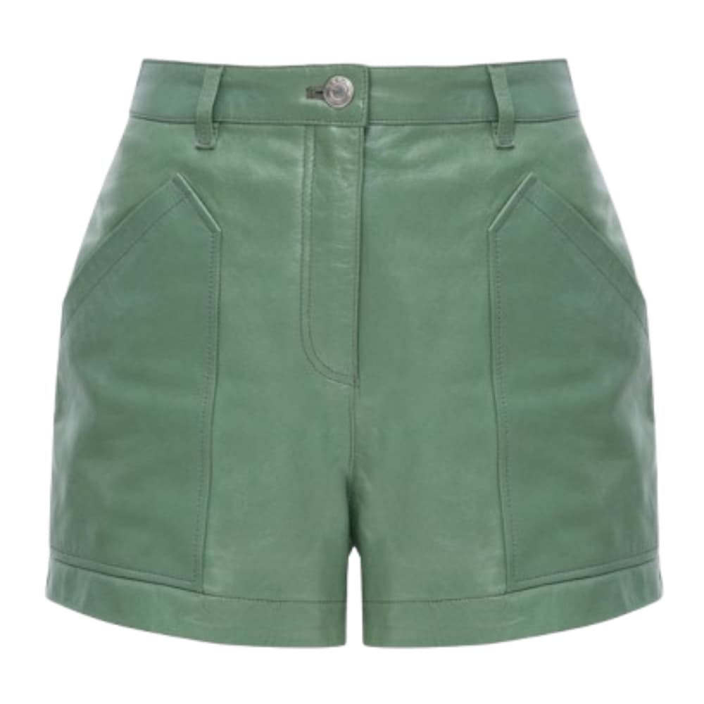 women-green-leather-shorts