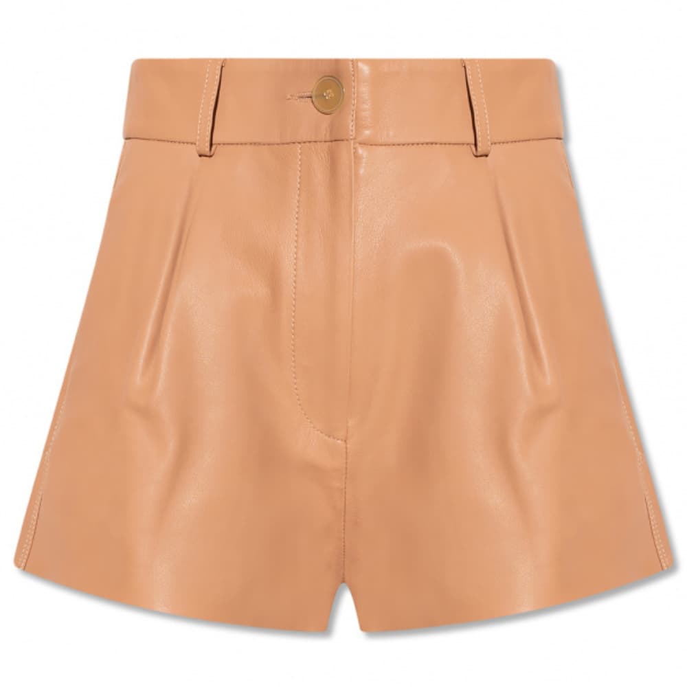 women-tan-brown-leather-shorts